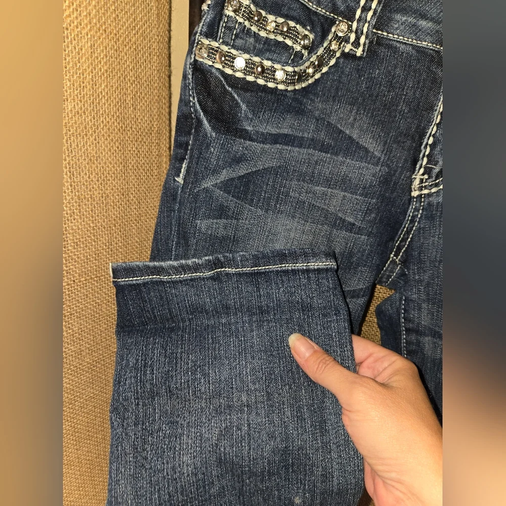 Women's Miss Chic Usa Stylish Blue Women's Jean Capris Bling Size 5 - Picture 6 of 16